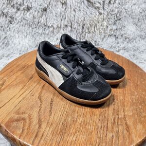 Puma Palermo Little Kids Size 11C Black Leather Lace Up Sneakers Shoes 397276-0J